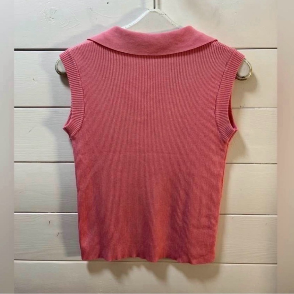 Pink Ribbed Sleeveless Button Front Top Size S - Picture 3 of 5